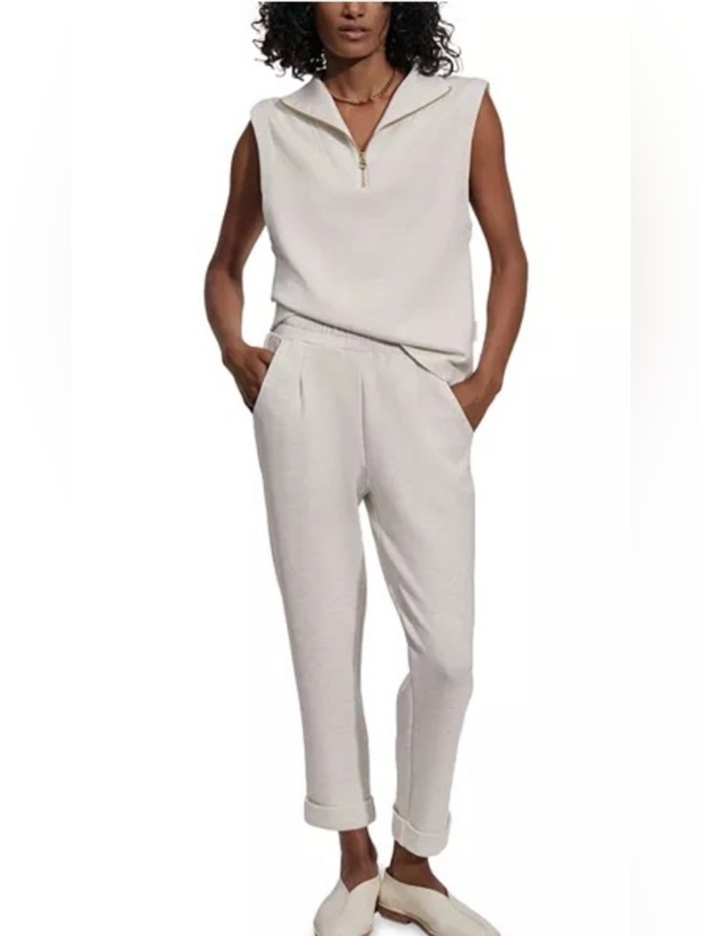 Varley The Rolled Cuff 25 DoubleSoft Pants Ivory Gray Marl Size L